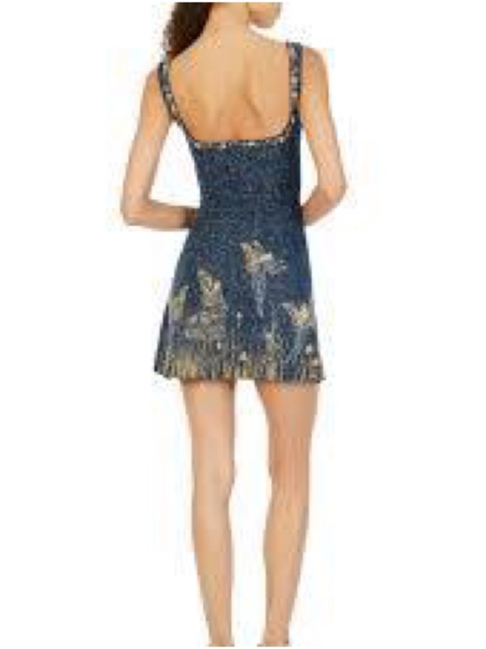 Source Unknown Navy Floral Mini Dress with Gold Embroidery